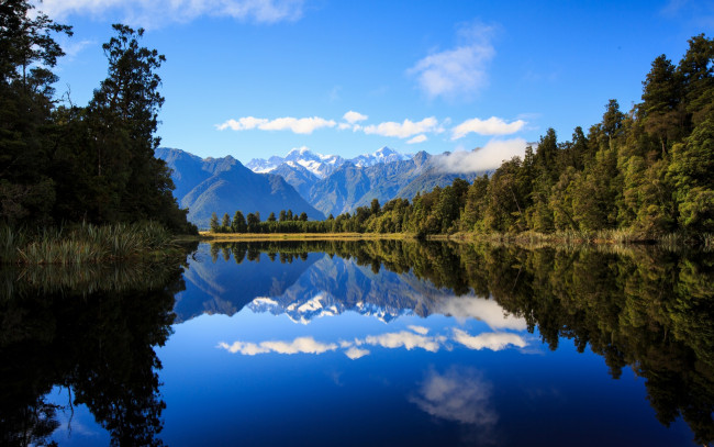 Обои картинки фото природа, реки, озера, lake, matheson, new, zealand, southern, alps, озеро, мэтисон, новая, зеландия, южные, альпы, горы, лес, отражение