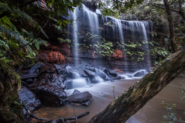 Обои картинки фото природа, водопады, лес, река, водопад