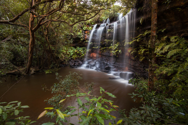 Обои картинки фото природа, водопады, лес, река, водопад