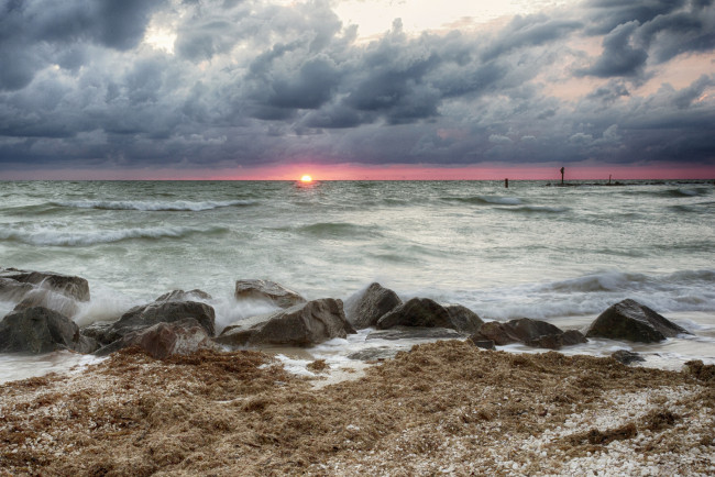 Обои картинки фото природа, восходы, закаты, закат, море, небо, облака