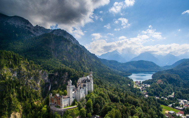 Обои картинки фото города, замок нойшванштайн , германия, neuschwanstein, castle, bavaria, germany, замок, нойшванштайн, бавария, горы, долина