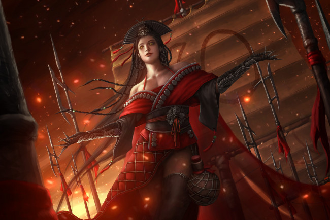 Обои картинки фото фэнтези, девушки, злодей, платье, арт, девушка, swordsman, dong, fang, bu, bai