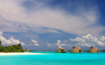 Картинка природа тропики облака острова домики небо море
