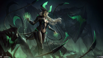 Картинка фэнтези красавицы+и+чудовища арт девушка взгляд костюм крылья магия броня черный фон