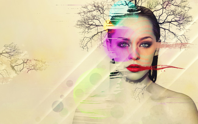 Обои картинки фото разное, компьютерный дизайн, девушка, фон, взгляд