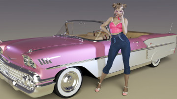 Картинка 3д+графика люди-авто мото+ people-+car+ +moto взгляд девушка фон