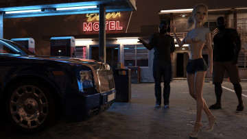 Картинка 3д+графика люди-авто мото+ people-+car+ +moto девушка фон взгляд