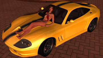 Картинка 3д+графика люди-авто мото+ people-+car+ +moto фон взгляд девушка