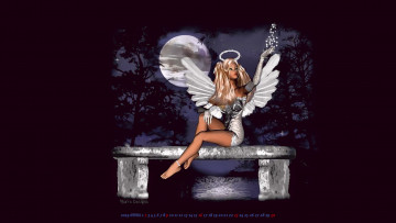 Картинка календари 3д-графика 2019 calendar луна скамейка нимб девушка крылья