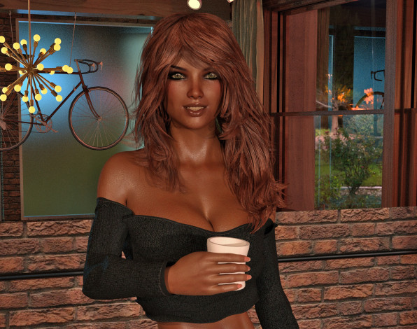 Обои картинки фото 3д графика, люди , people, фон, взгляд, девушка