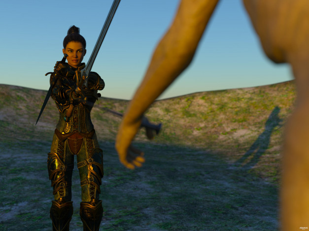 Обои картинки фото 3д графика, фантазия , fantasy, взгляд, девушка, фон