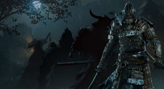 Обои картинки фото видео игры, for honor, крепость, самураи, доспехи, ночь