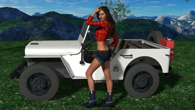 Обои картинки фото 3д графика, люди-авто, мото , people- car ,  moto, фон, взгляд, девушка