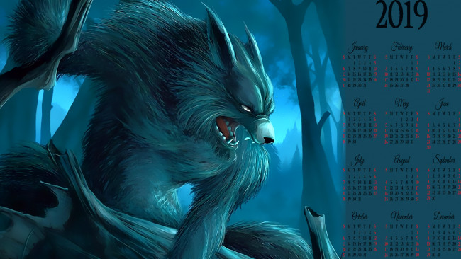 Обои картинки фото календари, фэнтези, существо, 2019, calendar, агрессия, монстр