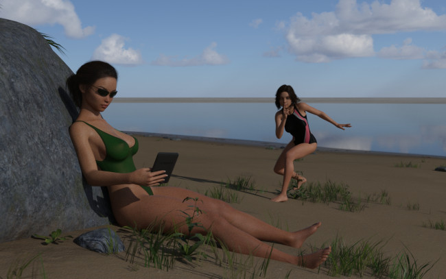 Обои картинки фото 3д графика, люди , people, фон, взгляд, девушки