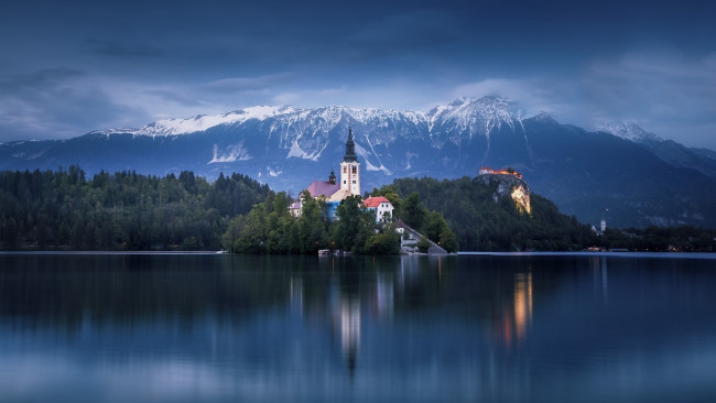Обои картинки фото города, блед , словения, горы, озеро, остров