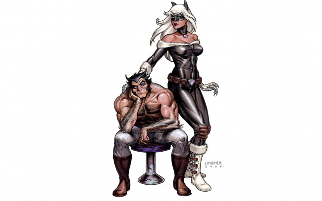 Обои картинки фото рисованное, joseph michael linsner, кошка, росомаха, стул