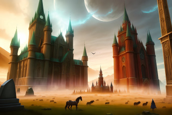 Картинка фэнтези замки нейросети графика нейроарт ai art нейронные сети рисунки нейро искусство