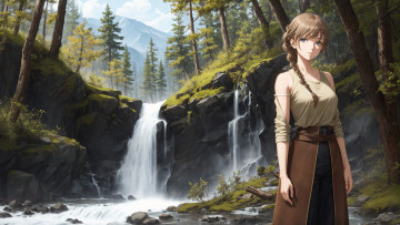 Картинка аниме пейзажи +природа нейросети графика нейроарт ai art нейронные сети рисунки нейро искусство девушка