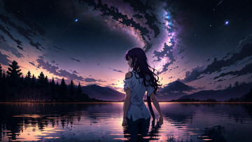 Картинка аниме пейзажи +природа нейросети графика нейроарт ai art нейронные сети рисунки нейро искусство девушка