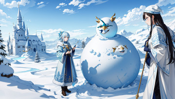 Картинка аниме зима +новый+год +рождество нейросети графика нейроарт ai art нейронные сети рисунки нейро искусство девушка