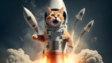 Картинка фэнтези существа нейросети графика нейроарт ai art нейронные сети рисунки нейро искусство кот космонавт