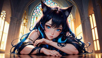 Картинка аниме животные +существа нейросети графика нейроарт ai art нейронные сети рисунки нейро искусство девушка