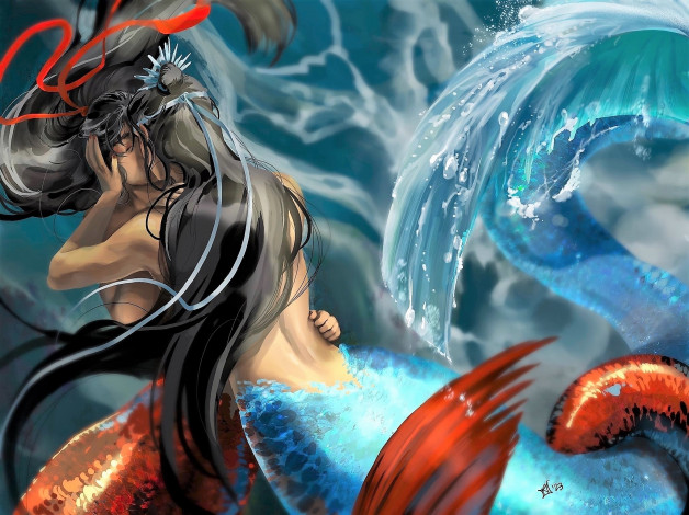 Обои картинки фото аниме, mo dao zu shi, вэй, усянь, лань, ванцзи, русалки