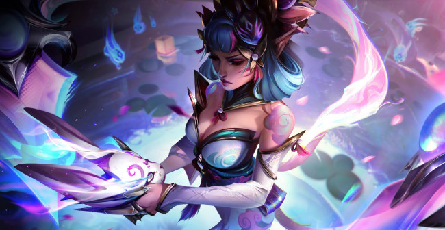 Обои картинки фото видео игры, league of legends, девушка, маска, evelynn