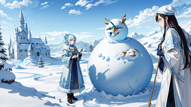 Обои картинки фото аниме, зима,  новый год,  рождество, нейросети, графика, нейроарт, ai, art, нейронные, сети, рисунки, нейро, искусство, девушка