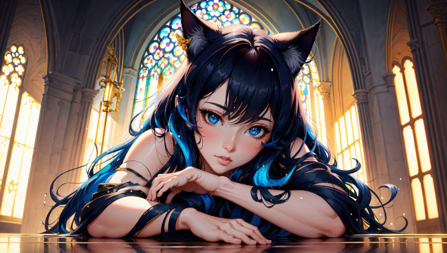 Обои картинки фото аниме, животные,  существа, нейросети, графика, нейроарт, ai, art, нейронные, сети, рисунки, нейро, искусство, девушка