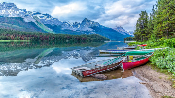 Картинка корабли лодки +шлюпки горы озеро каноэ