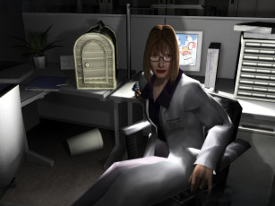 обоя видео игры, breakdown, женщина, очки, халат, ученый, компьютер