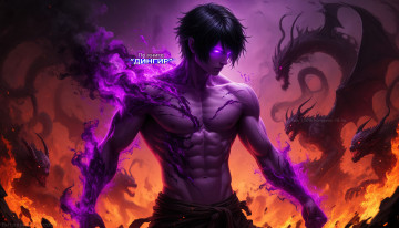 обоя раш 100% спуск в ад,  по книге дингир, фэнтези, демоны, демон, мужчина, фиолетовая, аура, оголённое, тело, цифровая, живопись, книги, по, картинкам, мистические, арты, адский, пейзаж, адские, комиксы, против, ада