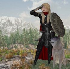 Картинка 3д графика amazon амазонки собака горы девушка