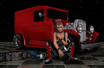 Картинка 3д графика people люди автомобиль девушка гитара