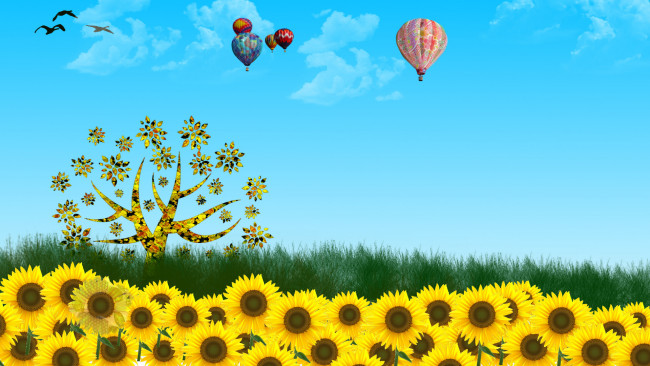 Обои картинки фото 3д, графика, flowers, цветы, подсолнухи