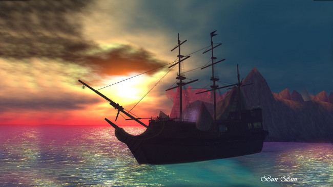 Обои картинки фото 3д, графика, sea, undersea, море, парусник