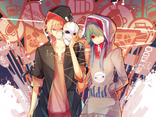 Картинка by+rain+lan аниме mekakucity+actors kano shuuya kido tsubomi kagerou project улыбка знаки капюшон маска парень девушка