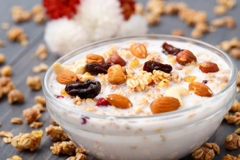 Картинка еда разное завтрак орехи молоко мюсли