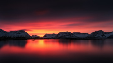 Картинка природа реки озера закат озеро снег горы