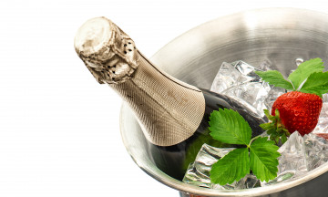 Картинка еда напитки +вино клубника лед шампанское бутылка