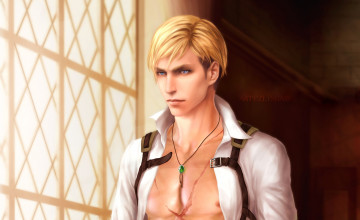 Картинка аниме shingeki+no+kyojin эрвин окно комната блондин арт ремни рубашка атака титанов парень