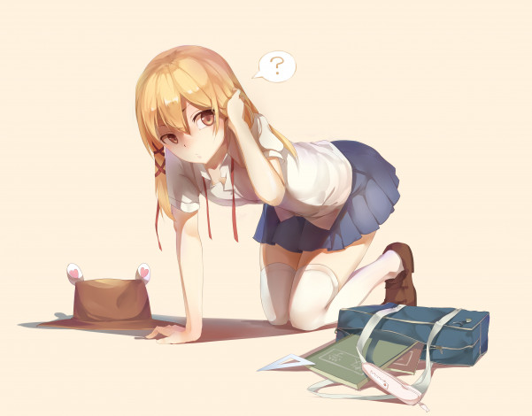 Обои картинки фото аниме, touhou, gensou, kuro, usagi, шляпа, девушка, moriya, suwako, форма, арт, школьница, сумка, сердечки