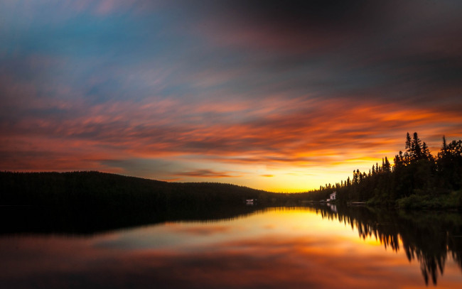 Обои картинки фото природа, реки, озера, деревья, река, вечер, дома