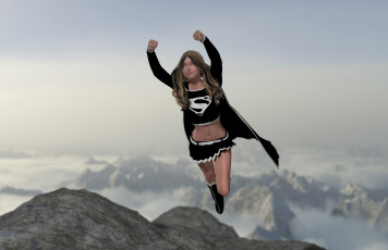 Картинка 3д+графика фантазия+ fantasy горы полет фон взгляд девушка