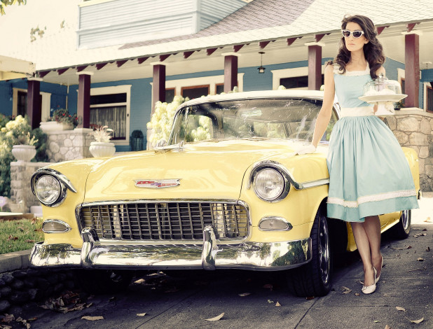 Обои картинки фото автомобили, -авто с девушками, дом, девушка, машина