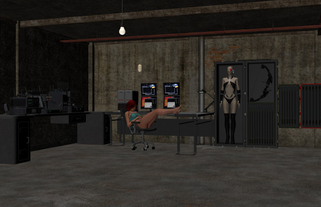 Обои картинки фото 3д графика, фантазия , fantasy, фон, взгляд, девушка, стул, стол