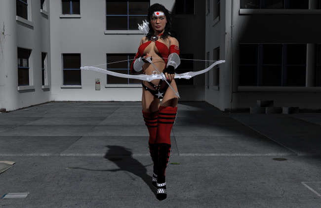 Обои картинки фото 3д графика, фантазия , fantasy, супермен, фон, взгляд, девушка, лук