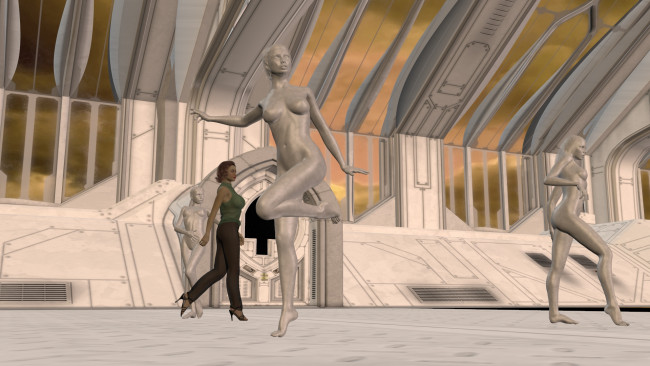 Обои картинки фото 3д графика, фантазия , fantasy, взгляд, девушка, скульптуры, фон